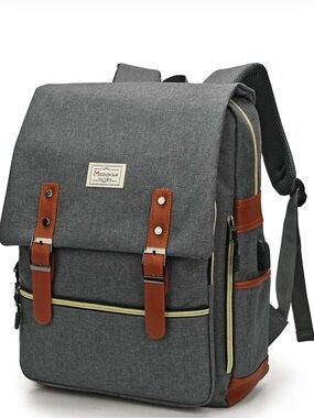 Gray & Brown Canvas Backpack - laptop bag